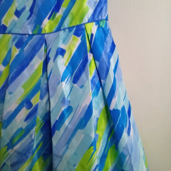 Bonnie Jean Dress Girls 16 Sleeveless Satin Pattern Blue Green - Picture 7 of 15